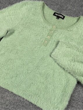 Sweet & Sinful Mint Green Fuzzy Henley Sweater